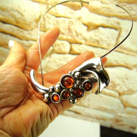 Rare Israel Amber & 925 Silver Calla Lily Combo: Pendant Necklace or Brooch - Picture 15 of 15